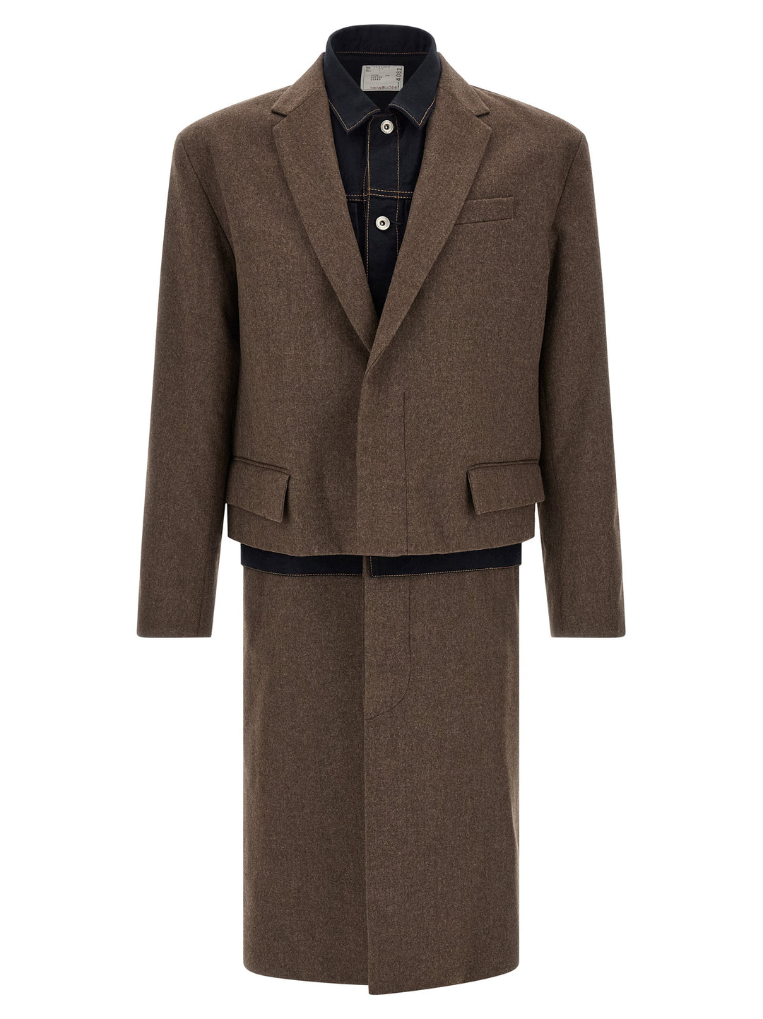 Sacai Wool Flannel X Denim Coat Coats and Trench Coats - Brown | a6ccc69436c1a054a2d9b92d7ecaf3c18769f24a