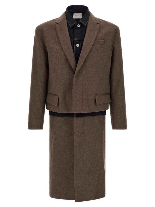 Wool Flannel X Denim Coat Coats And Trench Coats Brown