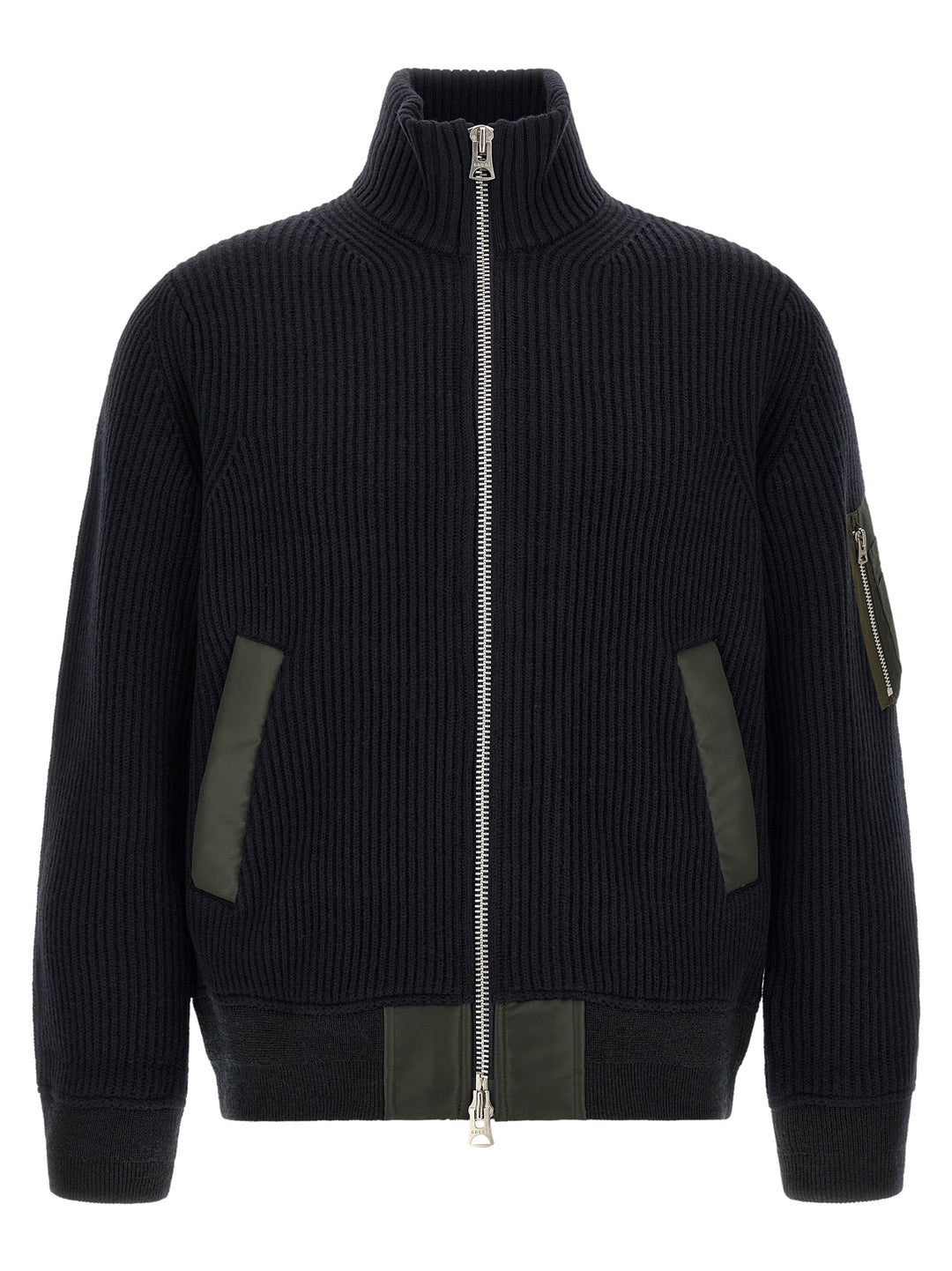 Sacai Ribbed Knit Blouson Puffer Jackets - Blue | bea32a7276be431fd5197be44c812183b0248c50
