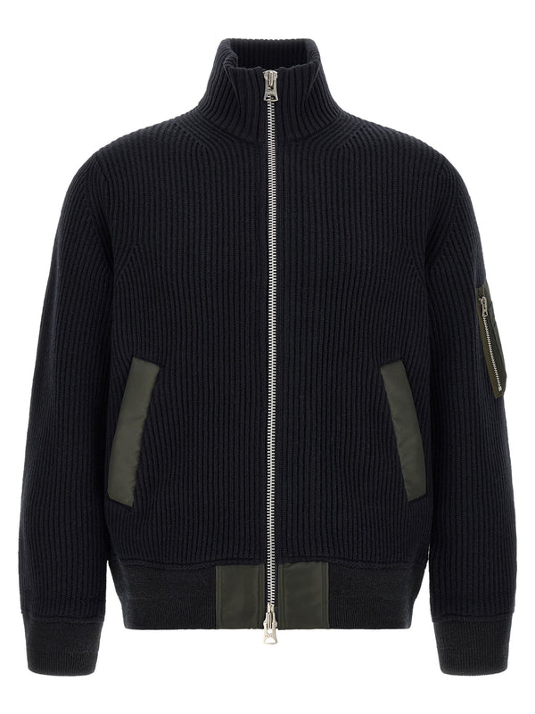Ribbed Knit Blouson Puffer Jackets Blue