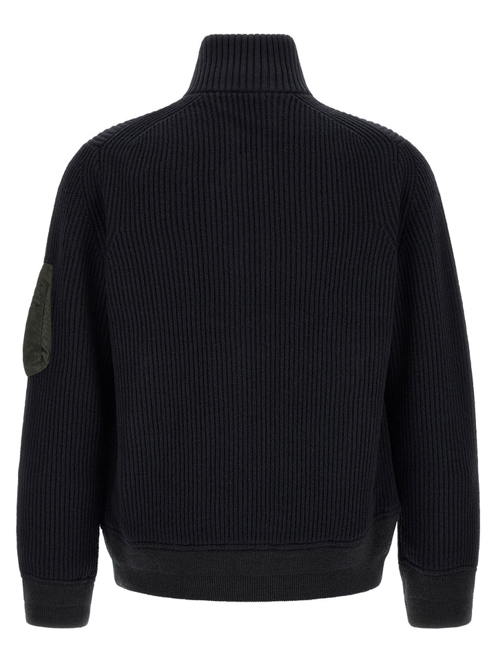 Sacai Ribbed Knit Blouson Puffer Jackets - Blue | 30c208a36a0ed13e184bb7a485f2d6397c034f63