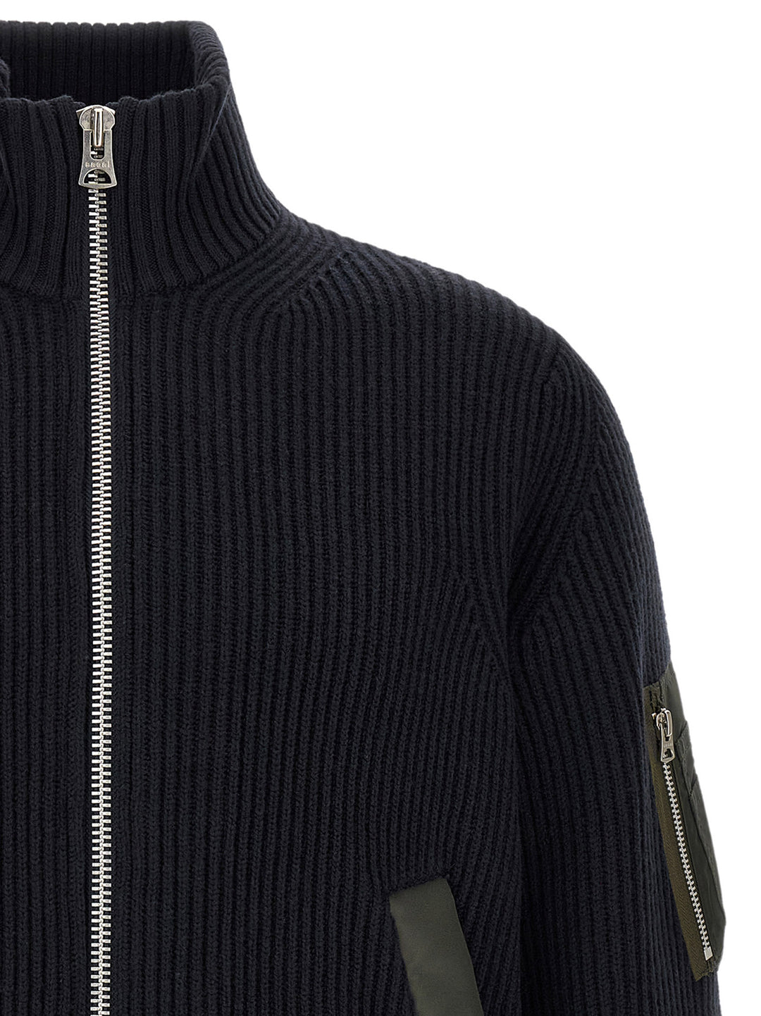 Sacai Ribbed Knit Blouson Puffer Jackets - Blue | 4edf30ee8b6f9764b0a77a337c2a41759aa0265a
