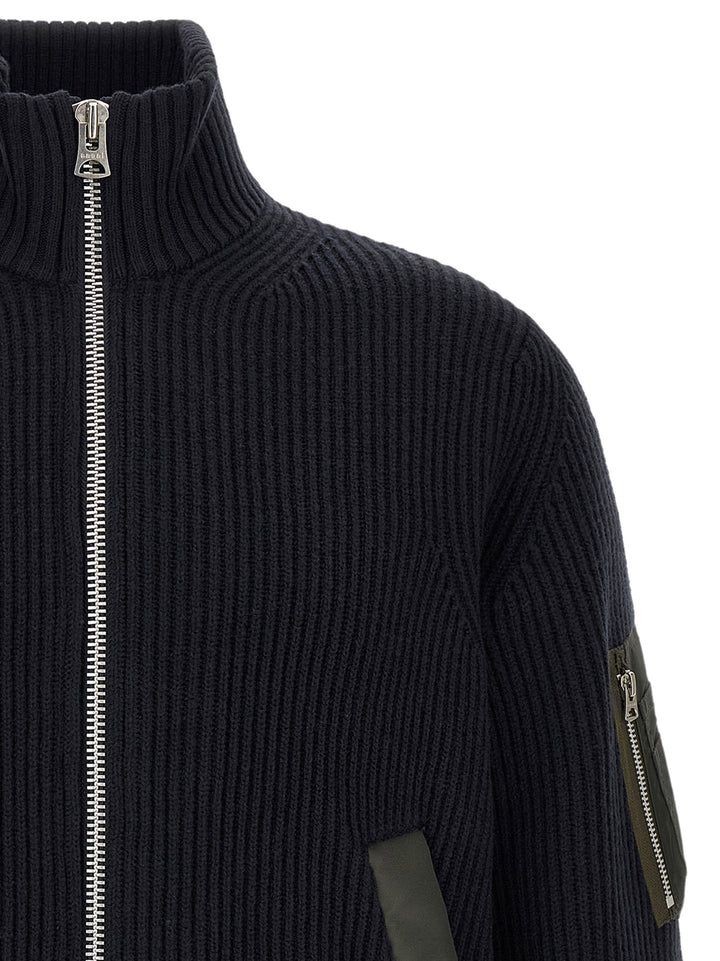 Sacai Ribbed Knit Blouson Puffer Jackets - Blue | 4edf30ee8b6f9764b0a77a337c2a41759aa0265a