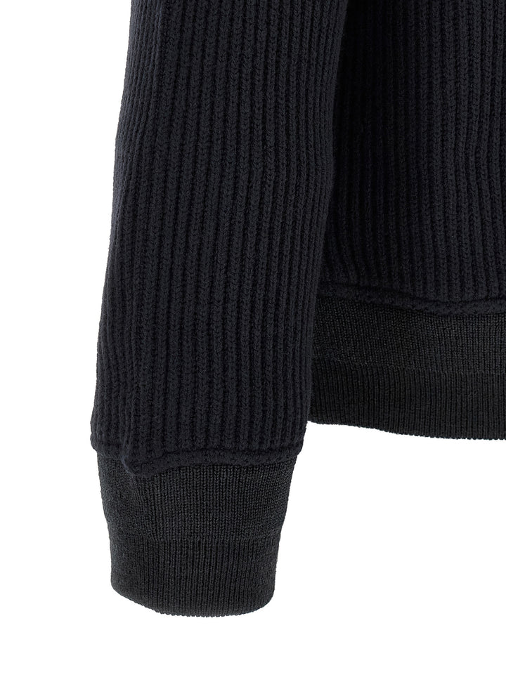 Sacai Ribbed Knit Blouson Puffer Jackets - Blue | 956e64b2111b7aca348654cb1a86a131af80ab4b