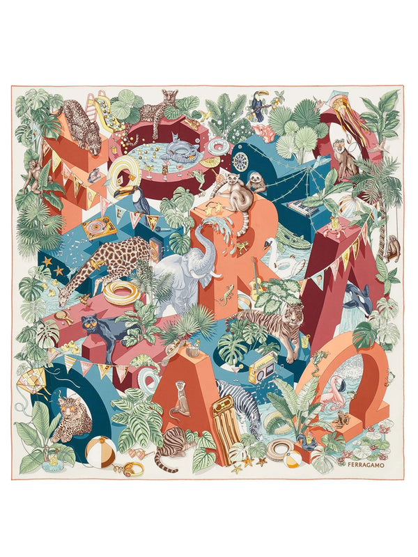 Jungle Party Print Silk Scarf