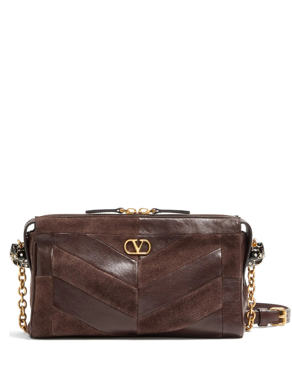 Panthea Small Shoulder Bag In Suede And Nappa Leather With Chevron Pattern