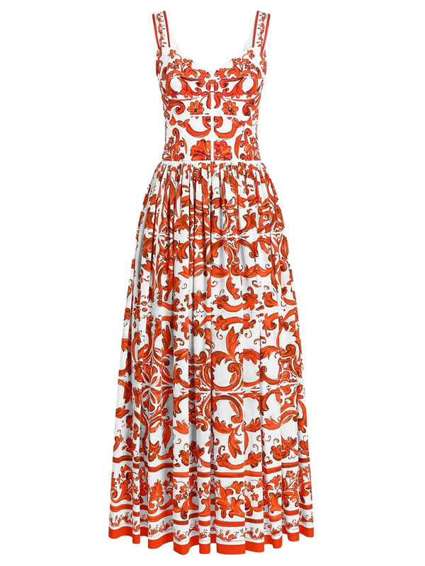 Long Majolica-Print Poplin Dress