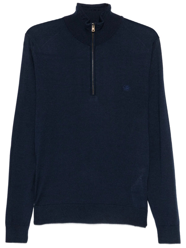 Wool And Silk Zip-Up Sweater With Pegasus Embroidery