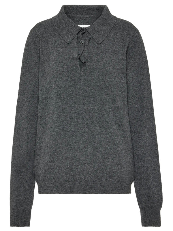 Draped Collar Wool Polo Sweater