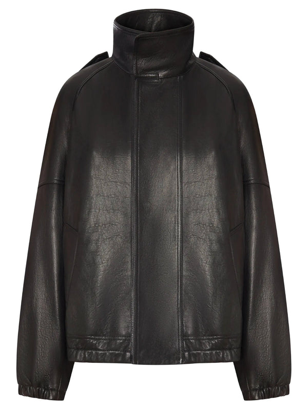High-Neck Oversized Leather Jacket