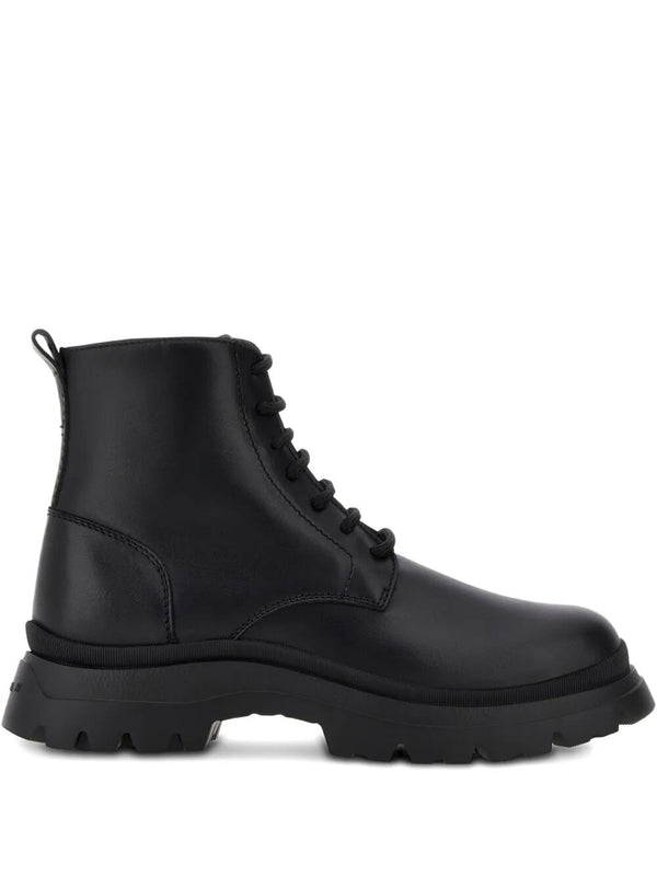 H692 Lace-Up Leather Boots With Zip