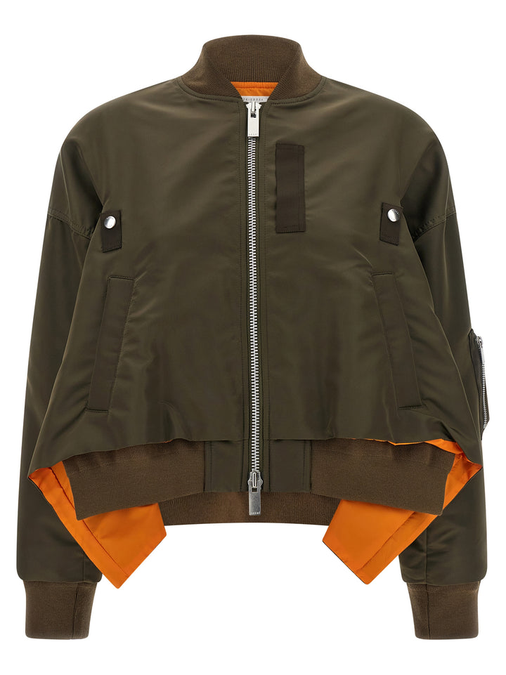 Sacai Asymmetrical Blouson Bottom Puffer Jackets - Green | f01352ff577bb9222dce401171242f3333a4a625