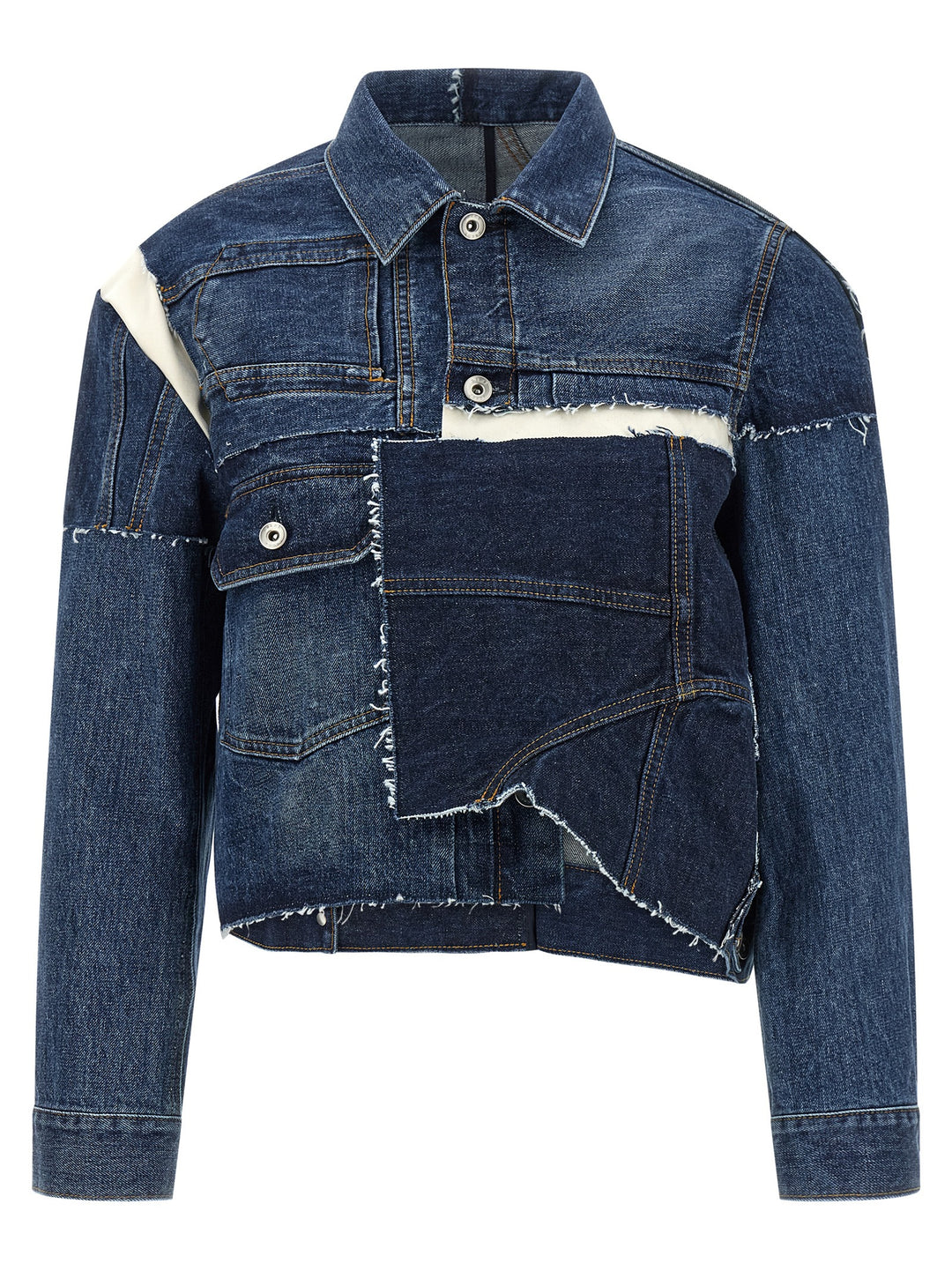 Sacai Patchwork Denim Jacket Puffer Jackets - Blue | 5bd01e12d010ef647bc1e173e5c44149a5ce0dd1