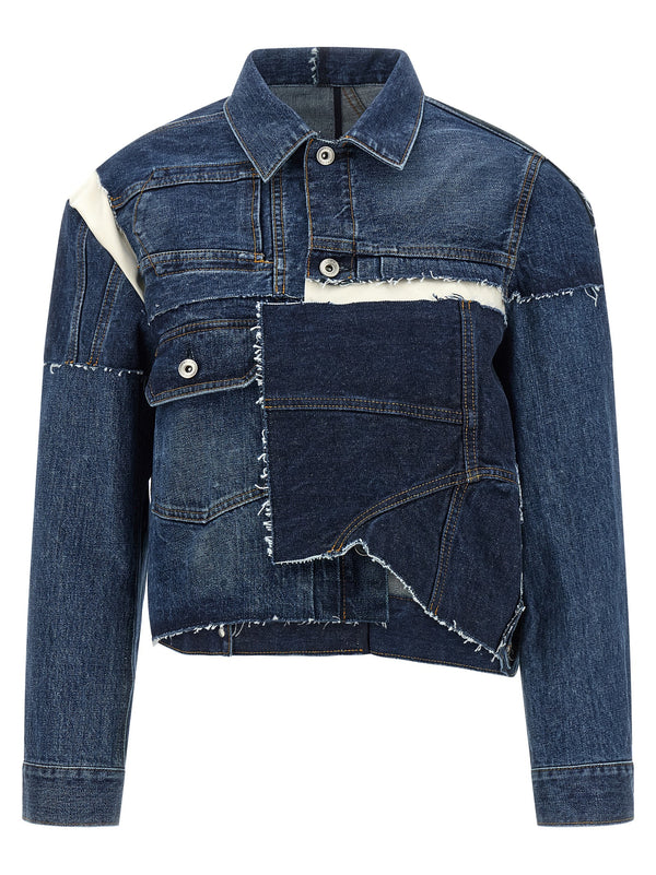 Patchwork Denim Jacket Puffer Jackets Blue