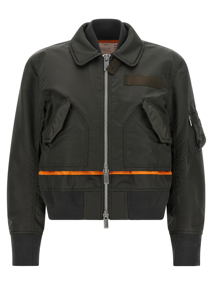 Sacai Double Layer Blouson Puffer Jackets - Green | 923f5a0fe9768f303bd79d5450d0645799fadf5e
