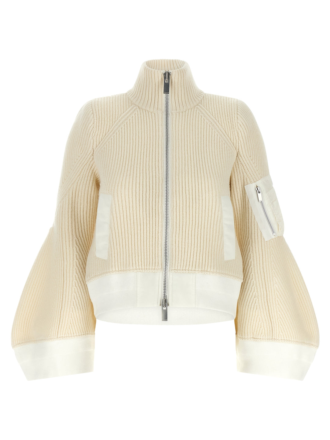 Sacai Nylon Twill X Wool Knit Puffer Jackets - White | 1287050f88f078a53a33216807e000a78f0734d1
