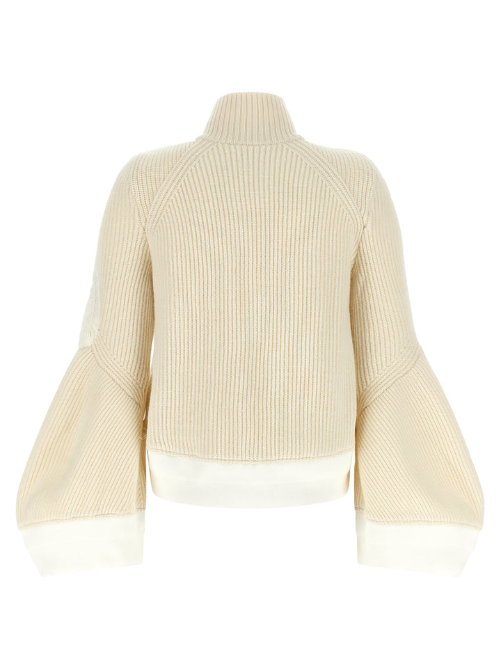 Sacai Nylon Twill X Wool Knit Puffer Jackets - White | 5c4e7c93fb1a98726fb523c4d9a4ae801e907d75