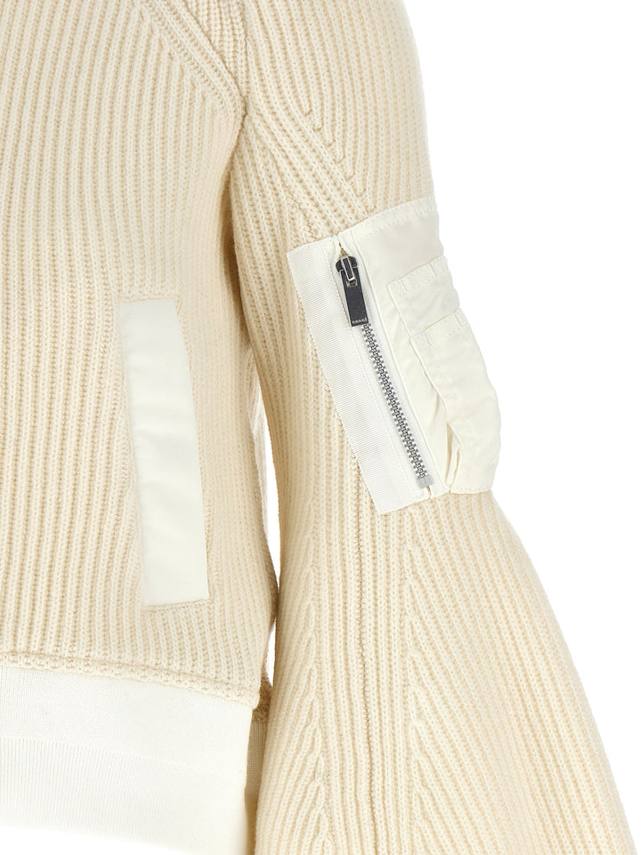 Sacai Nylon Twill X Wool Knit Puffer Jackets - White | f9f2843d7a258e0598ff7132511d2edb971f6826