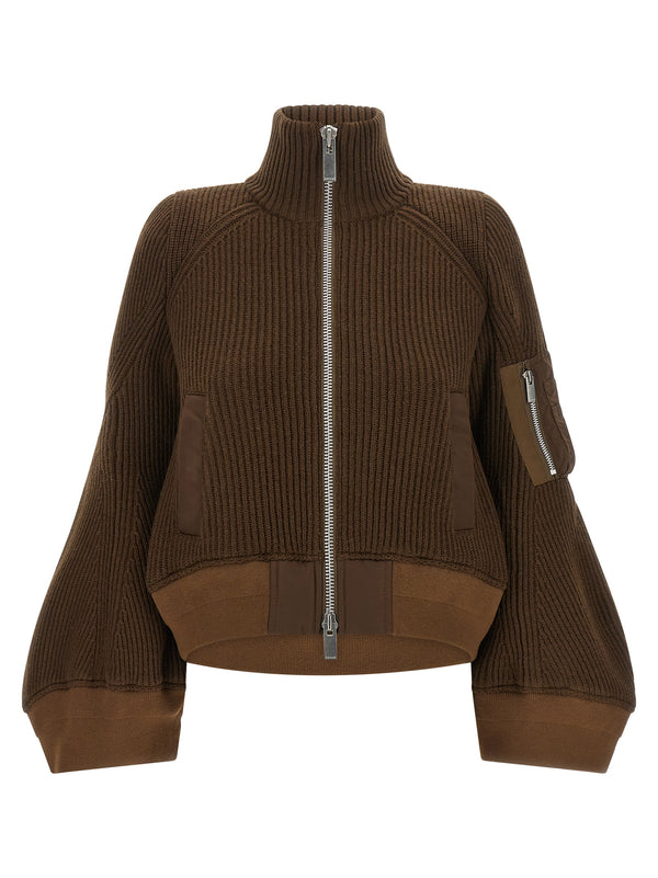 Nylon Twill X Wool Knit Puffer Jackets Brown