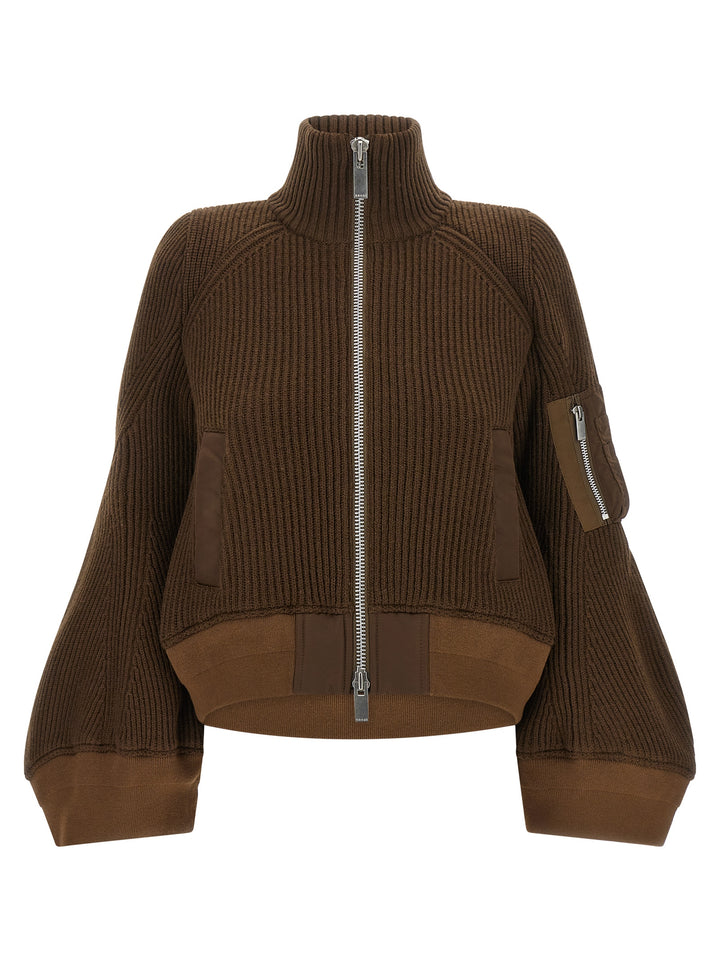 Sacai Nylon Twill X Wool Knit Puffer Jackets - Brown | f33781facdf0dfdafc96fde7616685a4716b2882