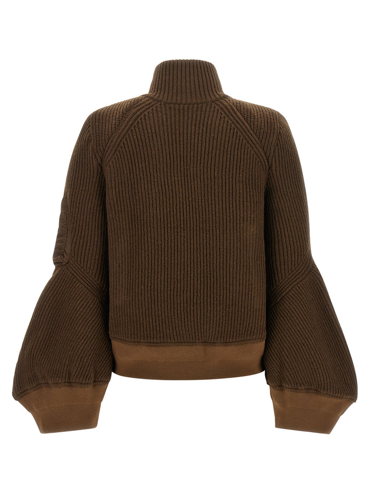 Sacai Nylon Twill X Wool Knit Puffer Jackets - Brown | 6fa815fe8fa603a8ae9d3a32e4bf36f25c518901