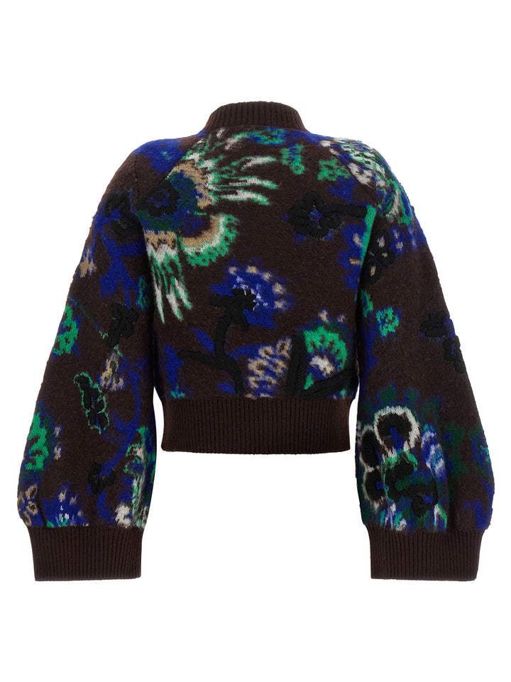 Sacai Floral Jacquard Blouson Puffer Jackets - Brown | b4a4834da9c3e77e86adca676dd009983eabc035