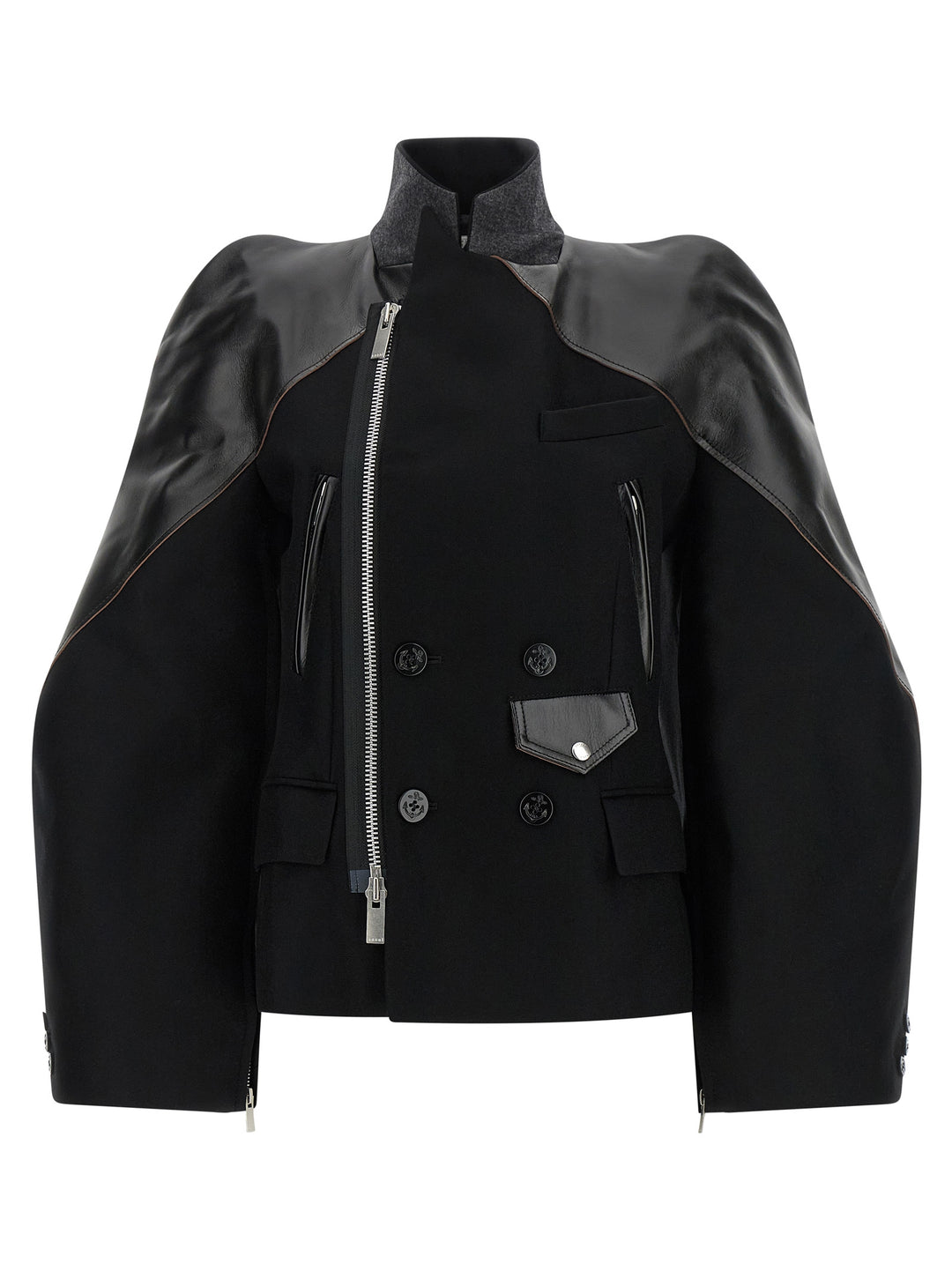 Sacai Melton Wool Jacket Puffer Jackets - Black | 52ddee63feb4f94abf285c2dd35dee52af56a0dc