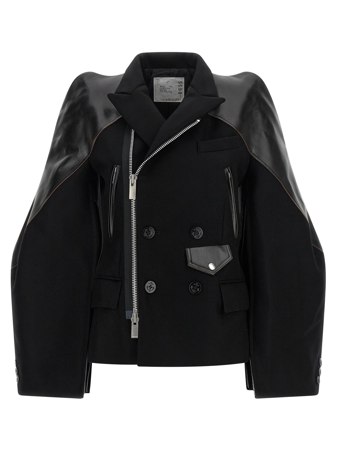 Sacai Melton Wool Jacket Puffer Jackets - Black | 1540f4adc3f8a8fb28545b03d26047d4afa8cb41