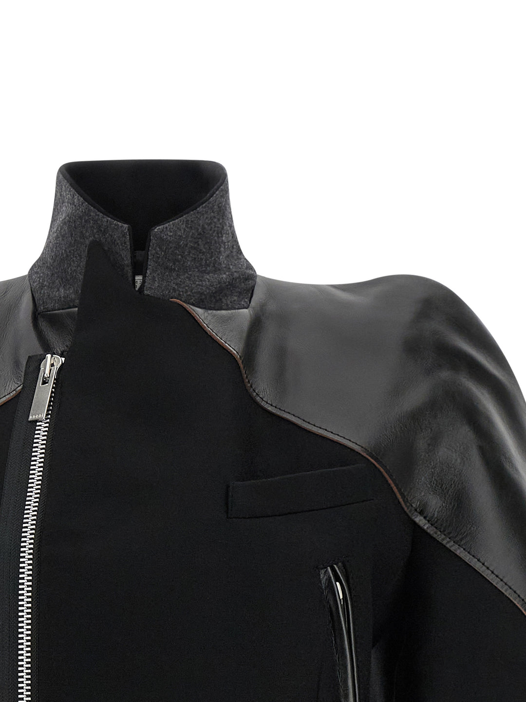Sacai Melton Wool Jacket Puffer Jackets - Black | 6029281cec0091946939f44b7919fd8320ae8ac1