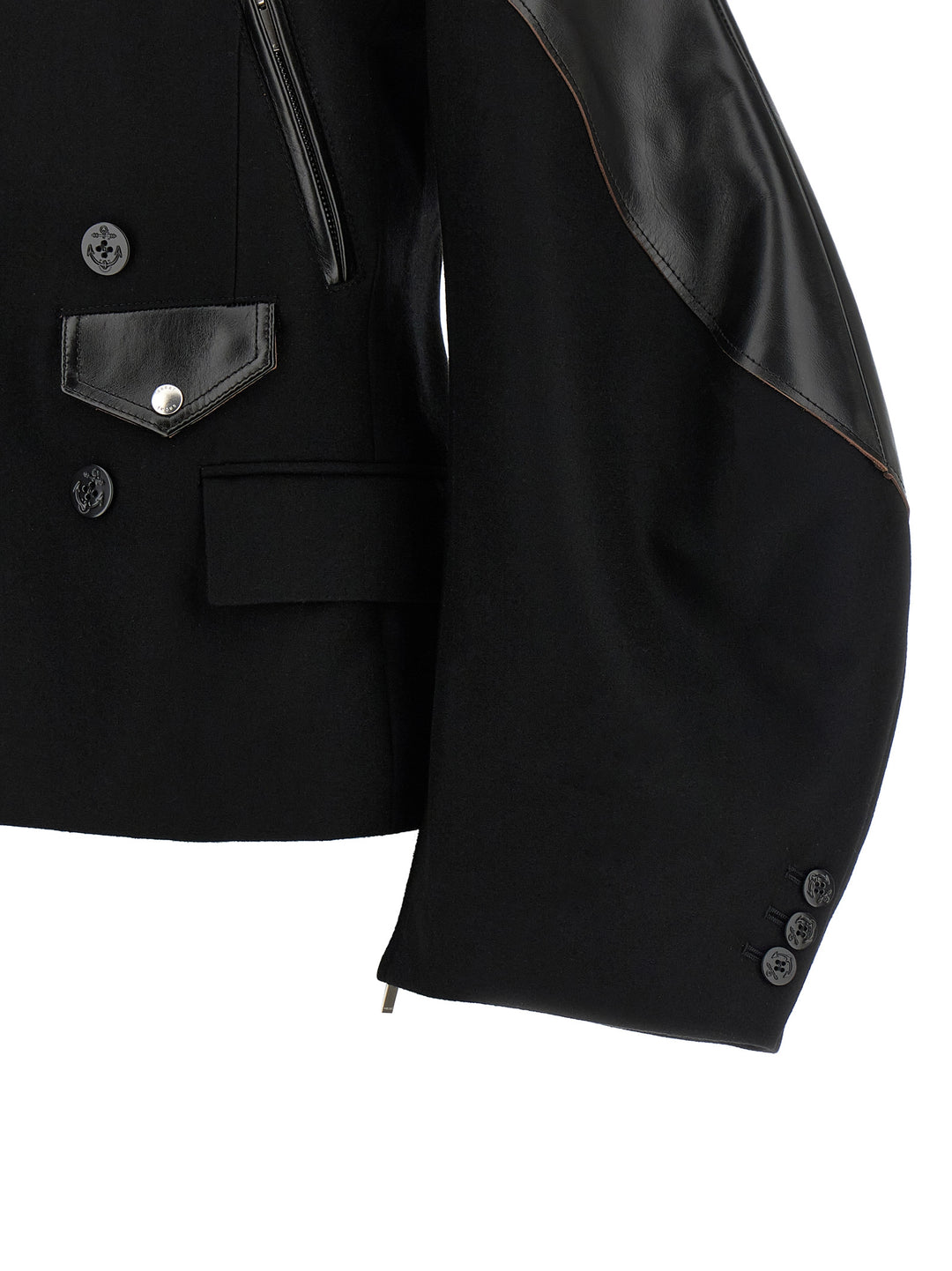 Sacai Melton Wool Jacket Puffer Jackets - Black | 81f4a377c146e3238eafb54cd0cbec7c0a97fbb1