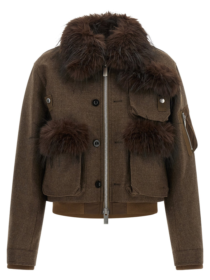 Sacai Double Collar Blouson Puffer Jackets - Brown | d0618427585d36eeffe4973aca5abe8940dd8d09