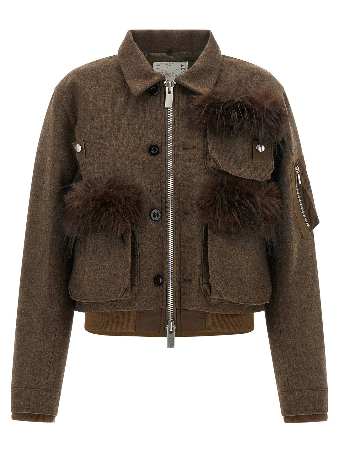 Sacai Double Collar Blouson Puffer Jackets - Brown | cc3975684d7972b654de2164a60b968d9b98e046