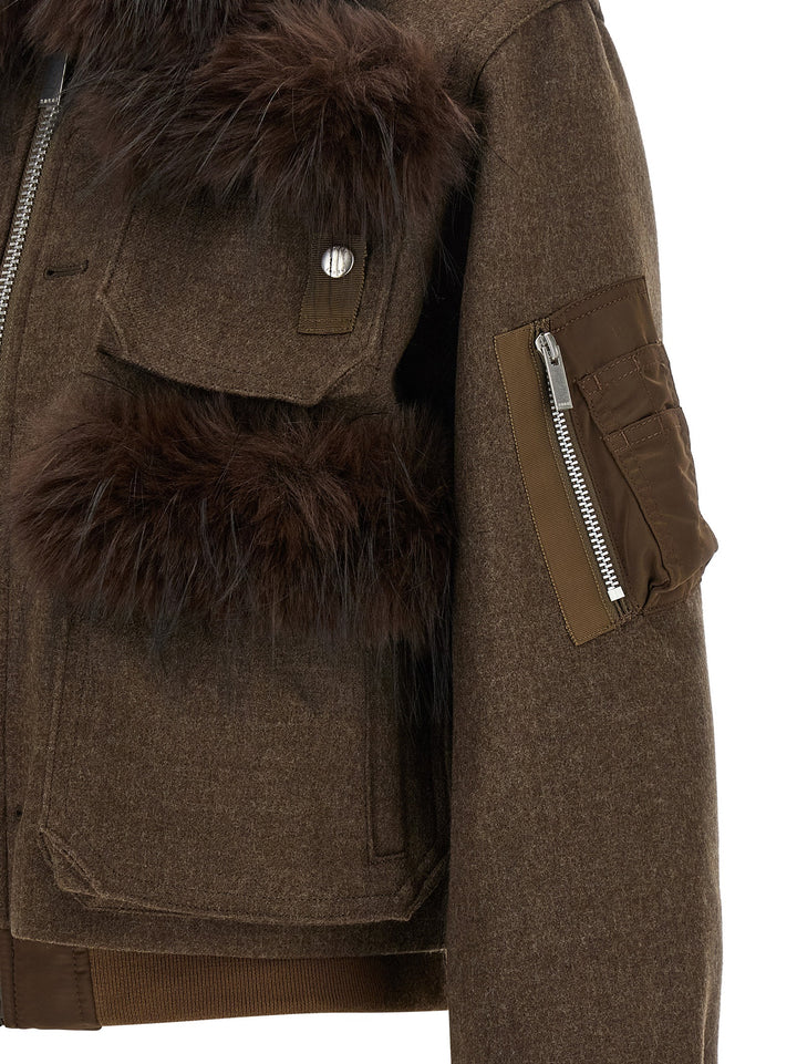 Sacai Double Collar Blouson Puffer Jackets - Brown | 4d5e66479dcb9b892cf415cfc7610cfac895f0a9