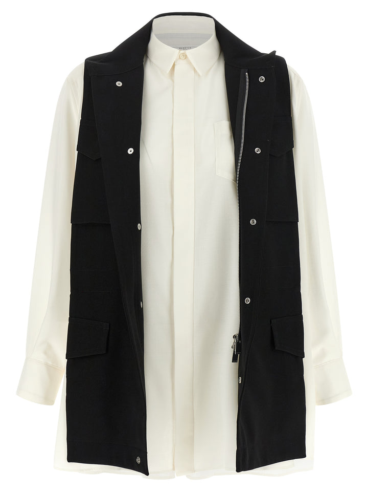 Sacai Hybrid Shirt With Front Panel Model. Shirt and Blouse - White/Black | 747f5f904d197705abb4a7d2822fa286698765d0