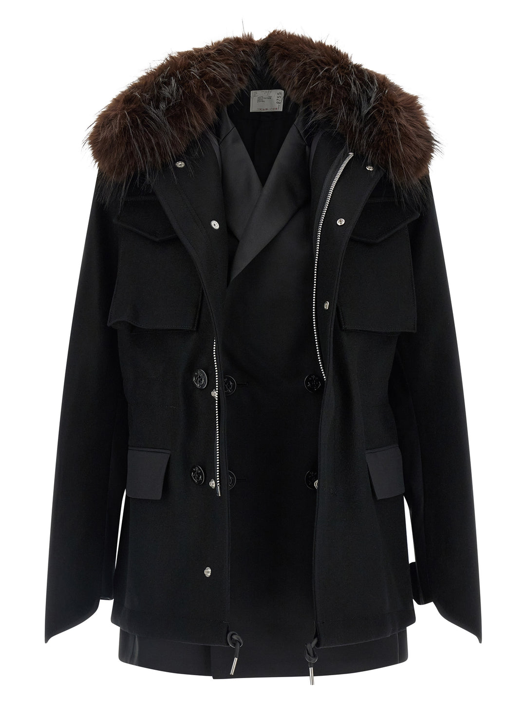 Sacai Wool Coat With Fur Insert Puffer Jackets - Black | e912d3312f3519eafd49c72a802f6b22102f4f29