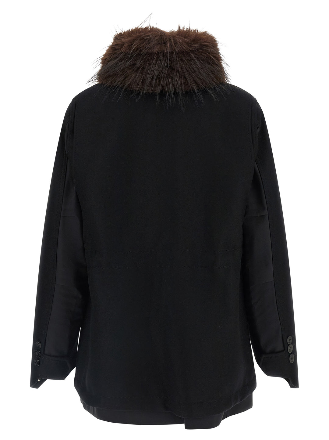 Sacai Wool Coat With Fur Insert Puffer Jackets - Black | d0eb7f58e272e312ea89b103140e114e32d98c34