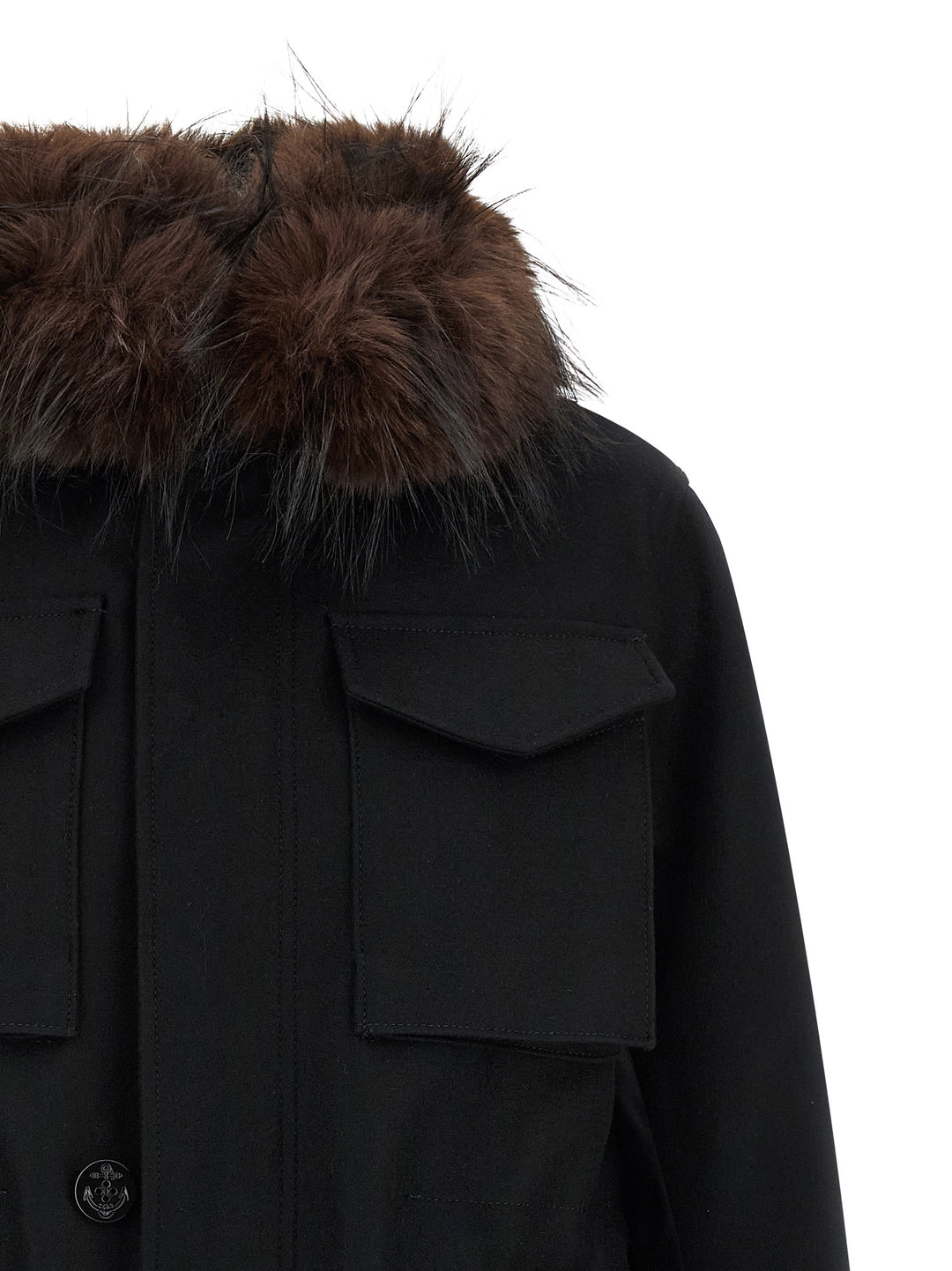 Sacai Wool Coat With Fur Insert Puffer Jackets - Black | da6feb8e471a32dd972da8d9f6c06b4b600b5b60