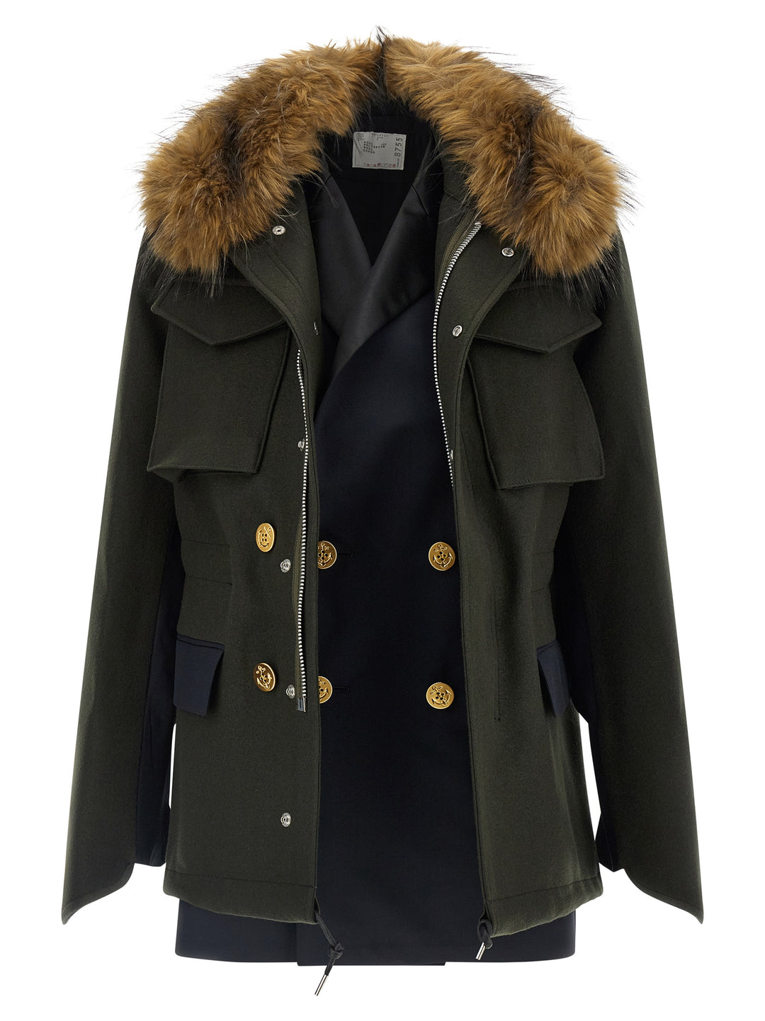 Sacai Wool Coat With Fur Insert Puffer Jackets - Green | 2fe17258a5b31c69ad8cf809835e6fca17aab609