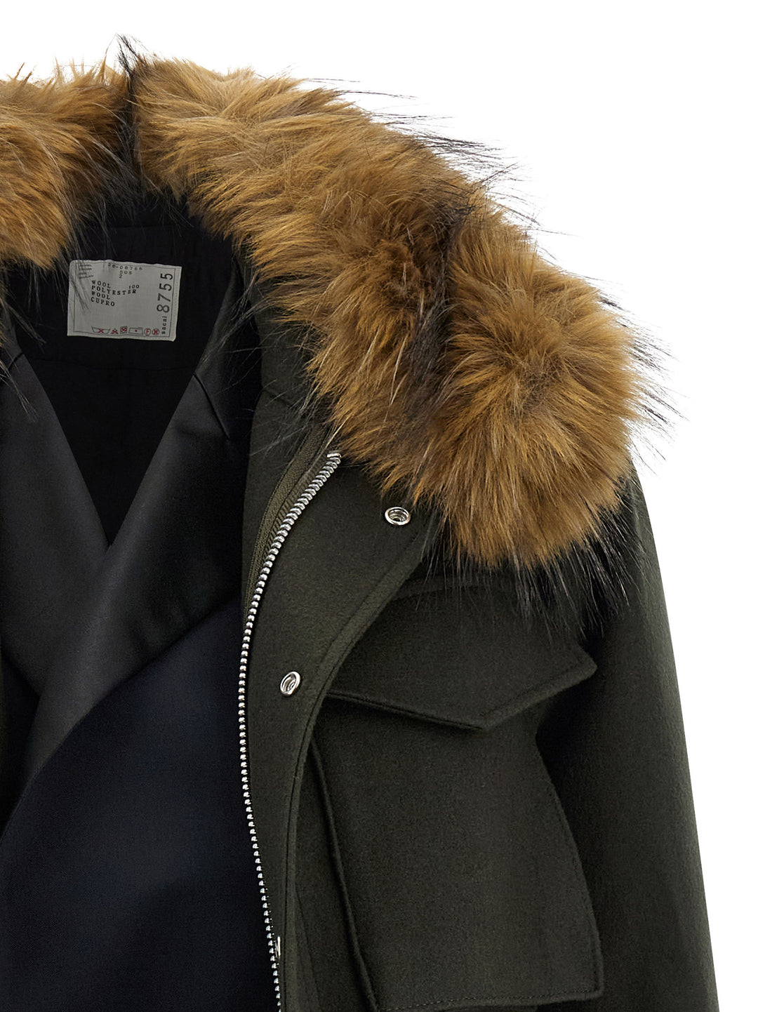 Sacai Wool Coat With Fur Insert Puffer Jackets - Green | c1a65748d494d6cb91c9df268201ae7987566a44