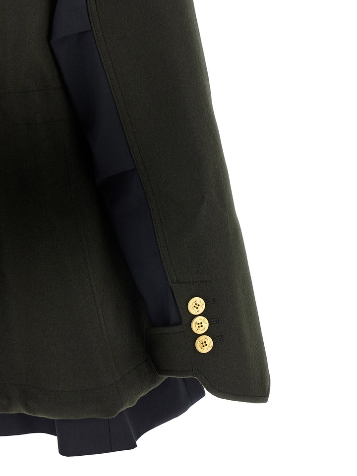 Sacai Wool Coat With Fur Insert Puffer Jackets - Green | f94a300d31a5bfad13c308602ed7ad9af3e21497