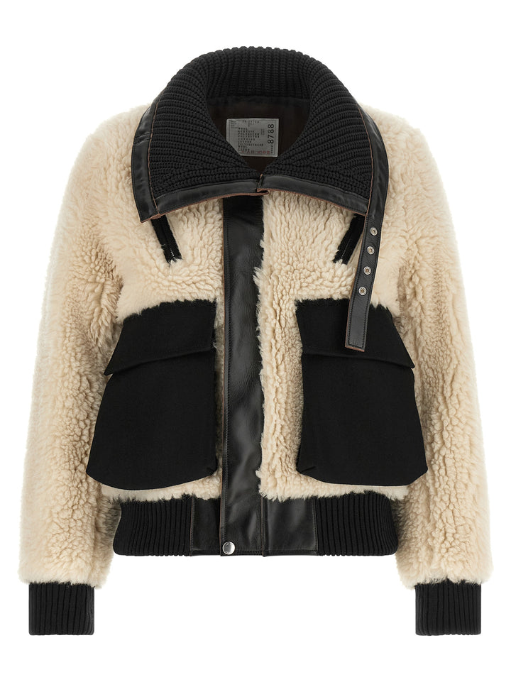 Sacai Shearling Effect Wool Jacket Puffer Jackets - Black | 9693a5917c0e92abcc2f18ec8ec49cbf40b71698