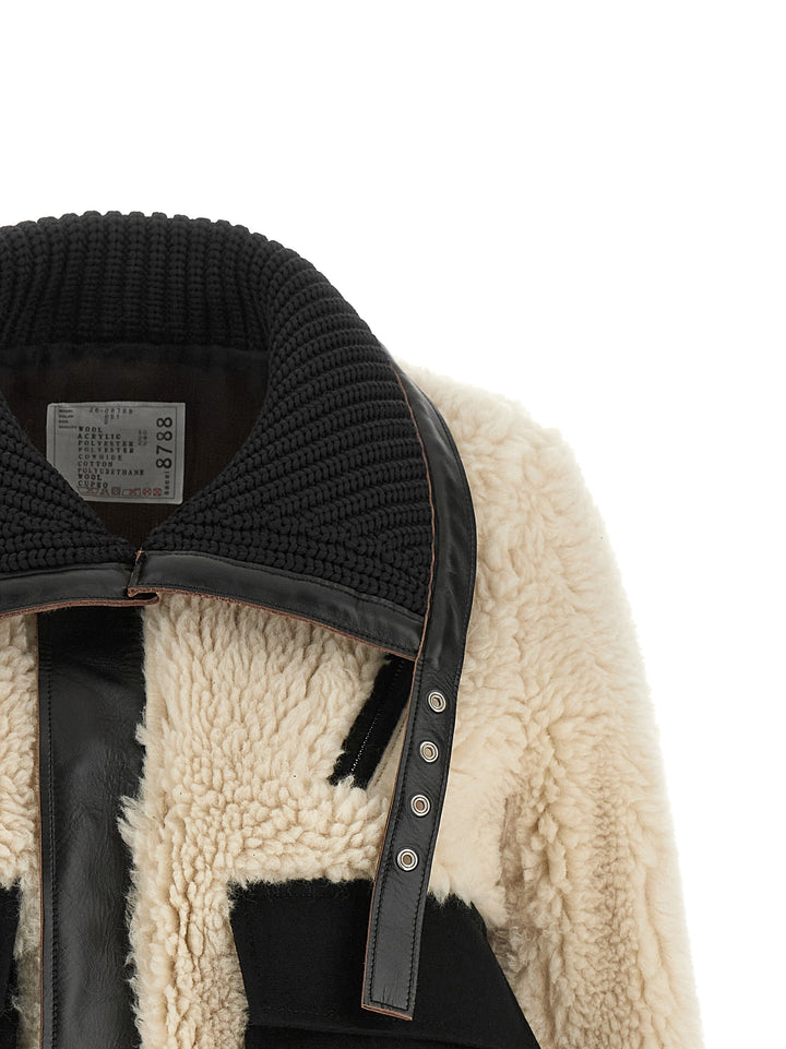 Sacai Shearling Effect Wool Jacket Puffer Jackets - Black | e5a7a85fab4c8135de471800a2a16b7f8684f2a4