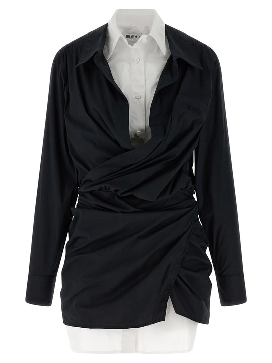 Double Layer Shirt Dress Dresses White/Black