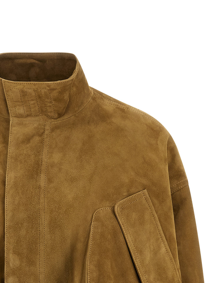 The Attico Suede Bomber Jacket Puffer Jackets - Beige | 3822ee85146125a2ed0fa06edeb8d119ecd0dff2