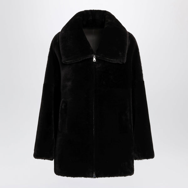 Chocolate Brown Zip-Up Shearling Jacket