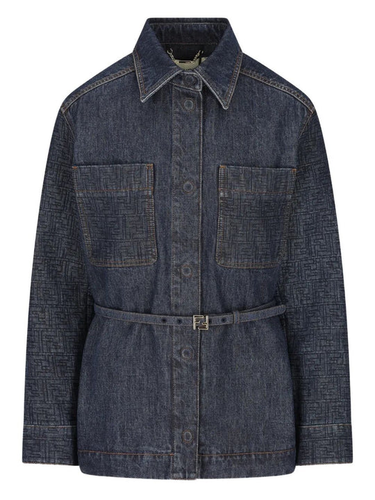 Go-To Denim Shirt Jacket With Quilted Ff Motif