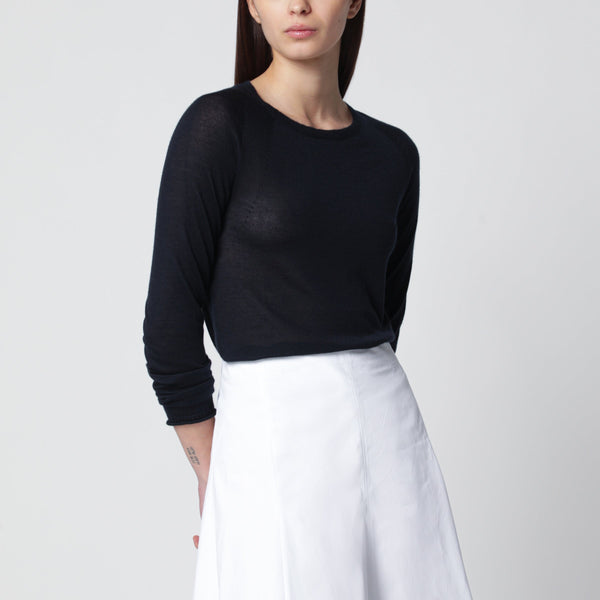 Navy Blue Crewneck Sweater In Cashmere And Silk