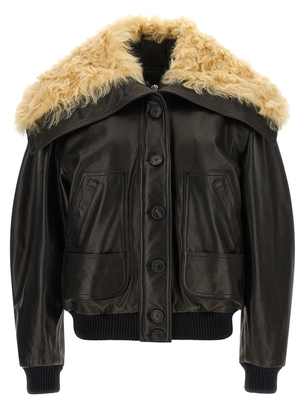 Shearling Neck Bomber Jacket Puffer Jackets Black