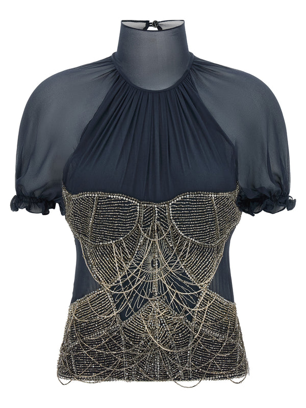 Jewel Embroidery Top Tops Blue