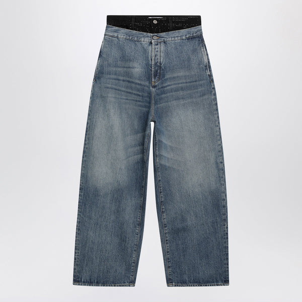 Blue And Black Wide-Leg Jeans With Double Waistband